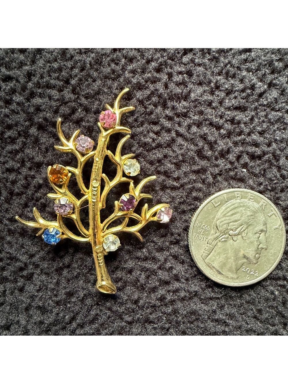 Vintage Rinestone 12K Gold Filled Tree of Life Brooch - Picture 3 of 5